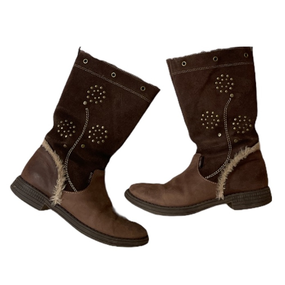 UMI girl leather upper studded brown boots size 1.5, Euro 33, water resistant